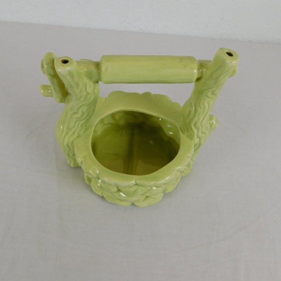 Ceramic Wishing Well Shaped Planter Round Light Green Handle Unbranded Whimsical - Picture 6 of 8